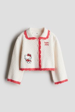 H&M - Girls White Garter-Checkerboard-Knit Cardigan