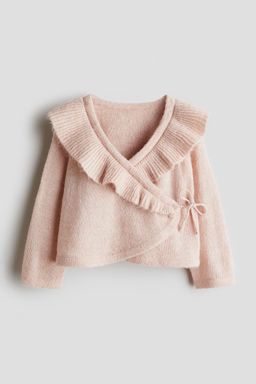 H&M - Girls Pink Frill-Trimmed Wrapover Cardigan