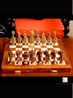 Unravel India - Roman Brass Chess Set With Wooden Board
