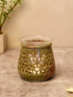 Unravel India - Olive Green Handcarved Aroma Diffuser In Soap Stone
