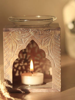 Unravel India - Square Handcarve Aroma Oil Diffuser And T Light Holder