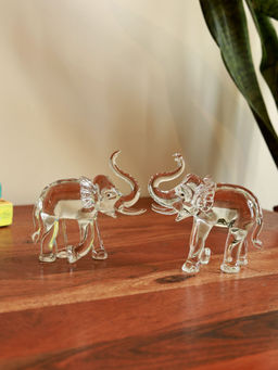 Unravel India - Handcrafted Premium Glass Duo Elephant Figurine