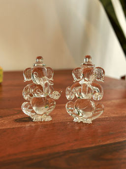 Unravel India - Handcrafted Transparent Glass Duo Lord Ganesha Idol