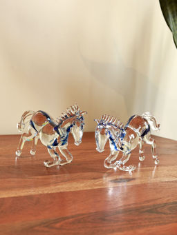 Unravel India - Handcrafted Rearing Glass Duo Horse Figurine