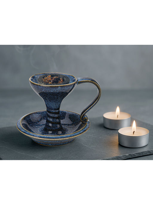BODHI HOUSE Reactive Glaze Ceramic Dhoop Dani Loban Burner Holder Stand Blue