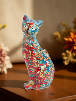 Golden Peacock - Resin Mosaic Cat Showpiece Multicolor