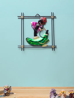 Golden Peacock - Green Musician Wrought Iron Hanging Frame