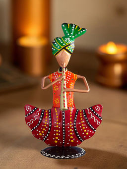 Golden Peacock - Multicolor Handcrafted & Hand painted Turban Musicians Showpieces