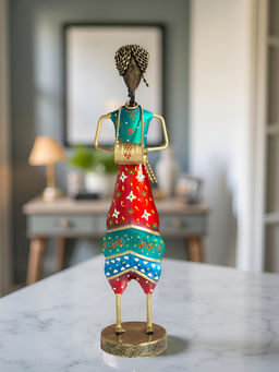 Golden Peacock - Green & Red Musician Figurine Showpiece