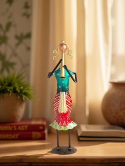 Golden Peacock - Red Green Colour Musician Lady Showpiece