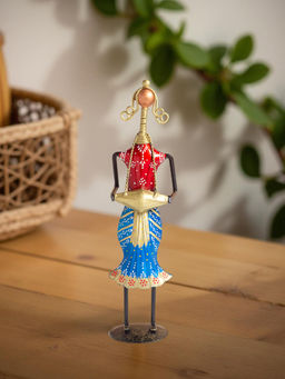 Golden Peacock - Blue Red Colour Musician Lady Showpiece