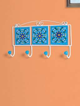 Golden Peacock - 4 Hooks Traditional Pottery Art Handcrafted Ceramic Wall Hooks