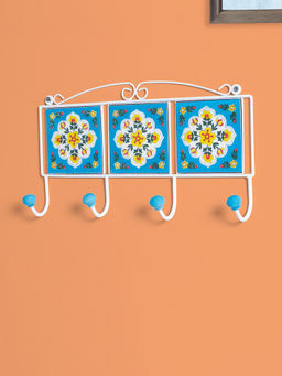 Golden Peacock - 4 Hooks Traditional Pottery Art Handcrafted Ceramic Wall Hooks