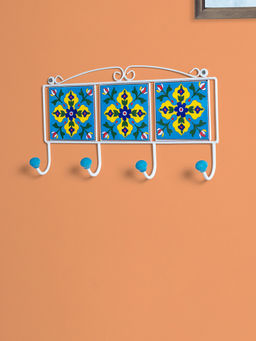 Golden Peacock - 4 Hooks Traditional Pottery Art Handcrafted Ceramic Wall Hooks