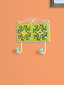 Golden Peacock - 2 Hooks Traditional Pottery Art Handcrafted Ceramic Wall Hooks