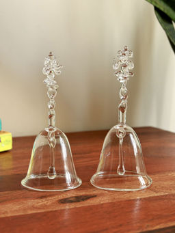 Unravel India - Crystal Glass Pooja Bell With Ganesh Top Temple Bell