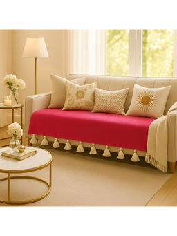THROW PILLOW - Magenta Sofa Cover With White Tassels Magenta