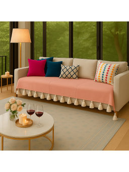 THROW PILLOW - Blush Pink Sofa Cover With White Tassels Peach
