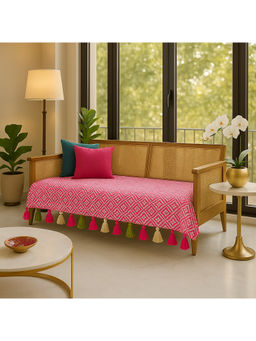 THROW PILLOW - Pink Aztec Printed Sofa Cover With White Tassels Pink