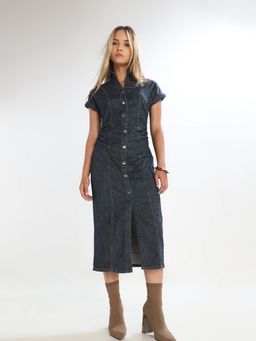 ONLY - Women's Solid Slim Fit Blue Dress