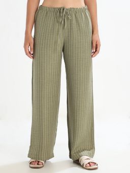 ONLY - Women's Striped Wide Leg Green Trousers