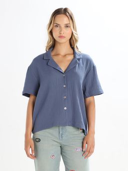 ONLY - Women'S Solid Regular Fit Blue Shirt