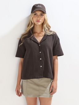 ONLY - Women'S Solid Regular Fit Brown Shirt