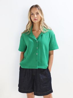 ONLY - Women'S Solid Regular Fit Green Shirt