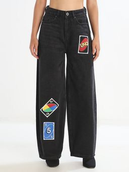 ONLY - Women's Solid Slouchy Black Jeans