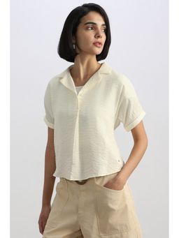 Allen Solly - Women Cream Textured Short Sleeves Top
