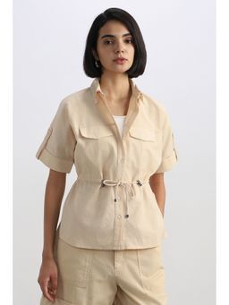 Allen Solly - Women Beige Solid Short Sleeves Shirt