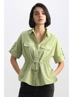 Allen Solly - Women Green Solid Short Sleeves Shirt