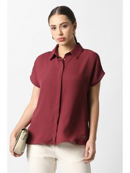 Van Heusen - Women Maroon Solid Short Sleeves Formal Shirt