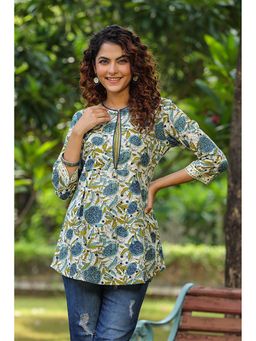Rain & Rainbow - Women Blue Pure Cotton Printed Kurti