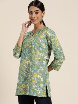 Rain & Rainbow - Women Green Pure Cotton Printed Kurti
