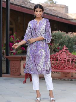 Rain & Rainbow - Women Purple Pure Cotton Printed Kurta