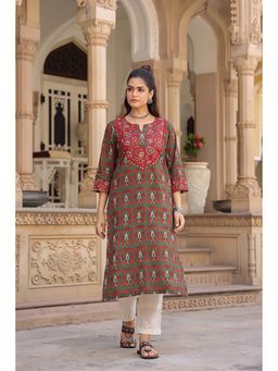 Rain & Rainbow - Women Green Pure Cotton Printed Kurta
