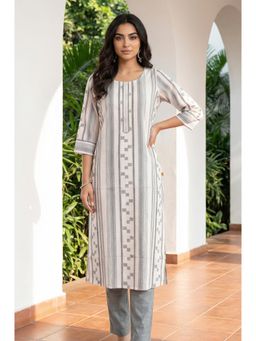 Aurelia - Women Off White Pure Cotton Geometric Kurta