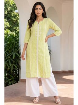 Aurelia - Women Yellow Viscose Geometric Kurta