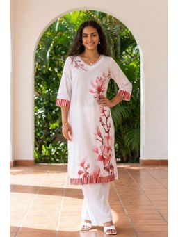 Aurelia - Women White Pure Cotton Floral Kurta