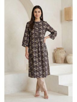 Folksong - Women Charcoal Pure Cotton Floral Kurta