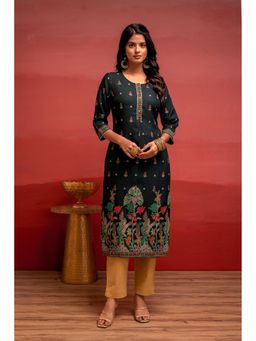 Juniper - Women Green Viscose Embroidered Kurta