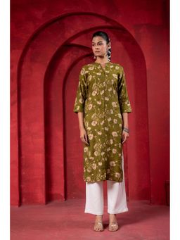 Juniper - Women Green Viscose Floral Kurta
