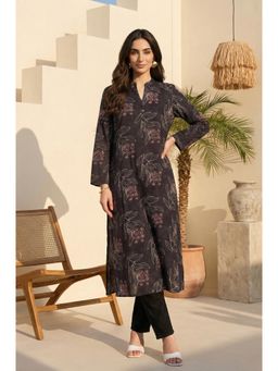W - Black Viscose Rayon Floral Kurta