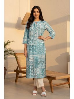 W - Teal Pure Cotton Geometric Kurta