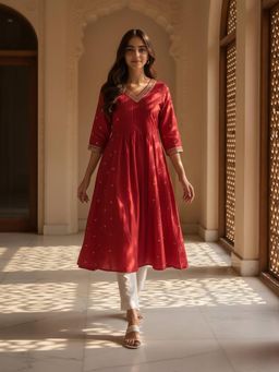 Rangita - Women Red Viscose Rayon Embroidered Kurta