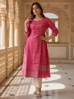 Rangita - Women Pink Viscose Rayon Printed Kurta
