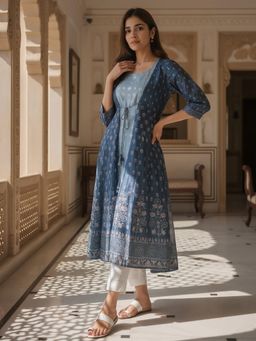 Rangita - Women Teal Viscose Rayon Printed Kurta