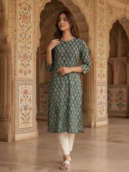 Rangita - Women Green Rayon Printed Kurta