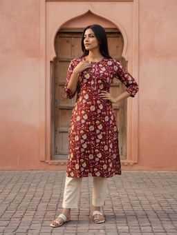 Rangita - Women Maroon Rayon Printed Kurta